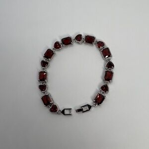 Garnet Red Heart And Radiant Cut Cubic Zirconia Tennis Bracelet